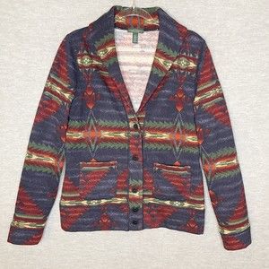 LRL Ralph Lauren Jeans Co Southwestern Aztec Cardigan Sweater Womens Large
